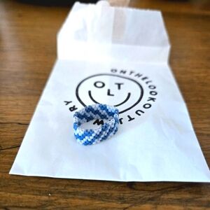 Super cute blue and white beaded ring